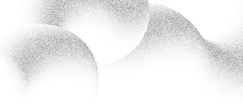 Grunge wavy sand grain background. Stippling curved gradient wave texture. Gritty noise dotwork wallpaper. Black dots, speckles, particles or granules. Vector abstract fluid grit backdrop overlay