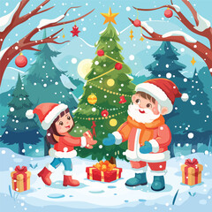 Obraz na płótnie Canvas Christmas day cartoon vector illustration isolated