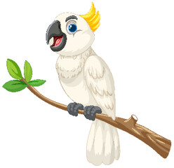Vector illustration of a happy cockatoo on a branch © blueringmedia