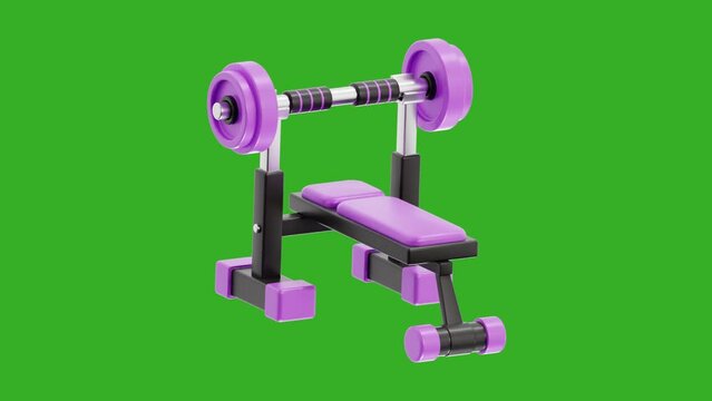 3d animation of gym bench press with green screen background
