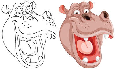 Colorful and outlined hippo with a big smile
