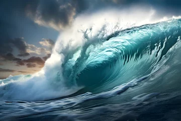 Keuken spatwand met foto ocean shore wave closeup. surfing on the sea wave © photosaint