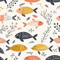 Naklejka premium background with sea fish. Pattern illustration fish