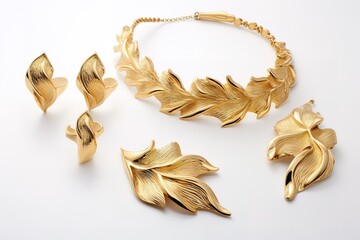 Fototapeta na wymiar Wedding gold necklace with earrings 