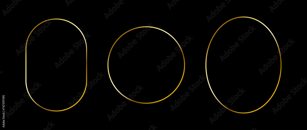 Poster golden thin frame set. gold geometric borders in art deco style. thin linear oval, circle, ellipse f