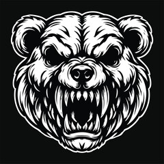 Obraz premium Dark Art Angry Beast Bear Skull Head Black and White Illustration