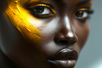 portrait of african glamorous woman model with yellow makeup. fashion and beauty
