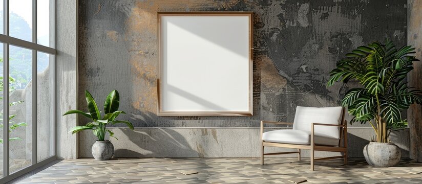 Empty picture frame mockup displayed with artwork as part of interior design.