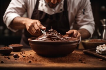 Fototapeta na wymiar chef making handmade dessert chocolate bread