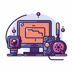 Computer and Video play in Glyph Flat Color Pictogr