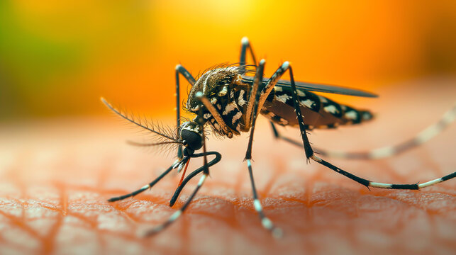 Close-up of a mosquito that is biting and brings with it dengue fever.	
