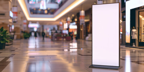 A large white sign stands in a mall