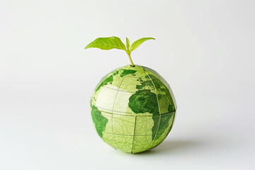 A green globe with a fresh, vibrant leaf shoot sprouting from the top