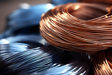 coils of copper and steel wire. industrial industry