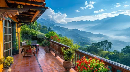 Rolgordijnen Beautiful natural scenery on the balcony of villa on the top of the mountain landscape © JetHuynh