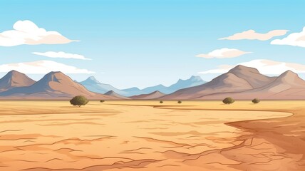 Fototapeta na wymiar A tranquil desert landscape with mountains under a vast sky