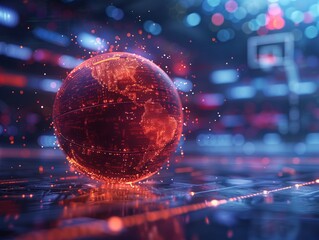Fototapeta premium basketball floating in clear water under a bright sky Generative AI