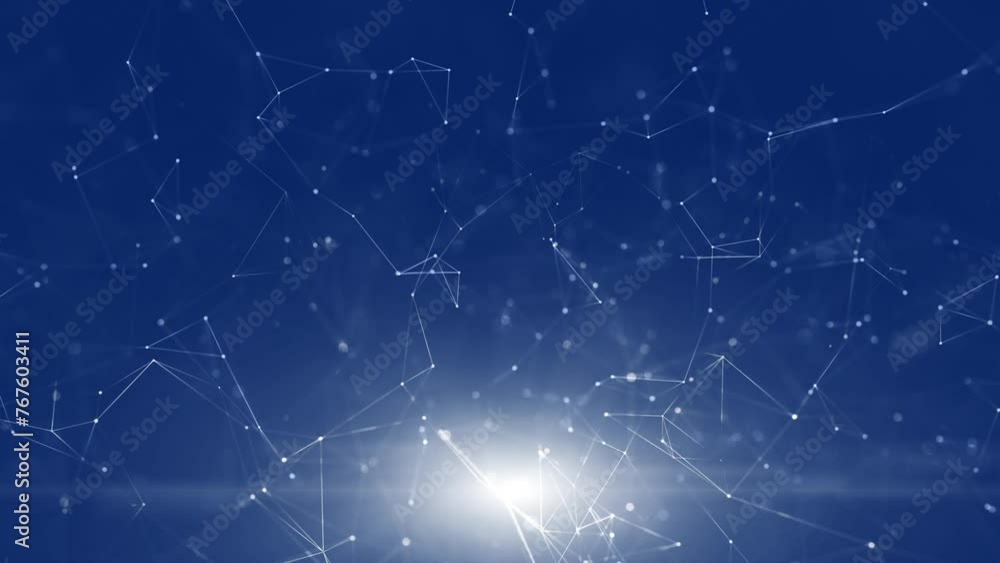 Poster abstract digital tech lines and dots loop motion on blue background.