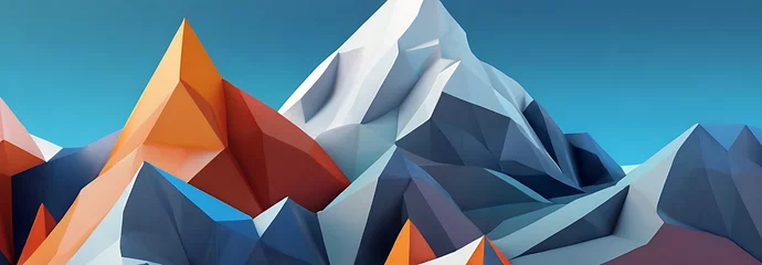 Papier Peint photo Lavable Montagnes Above view of low poly digital mountain range connected with networks , connection and communication concept, 3d abstract banner, 