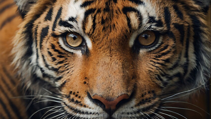 Closeup Portrait face of a mix between woman and tiger,