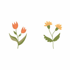 Simple Illustration of Two Stylized Flowers on a Plain Background