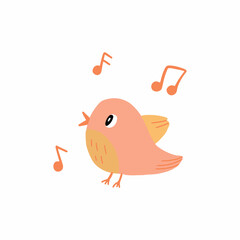 Cheerful Cartoon Bird Singing a Melody With Musical Notes Around