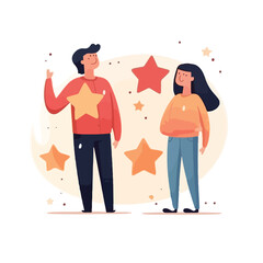 Couple rating with two stars cartoon vector illustr