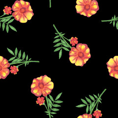 Marigold Flower Seamless Pattern. Floral Digital Paper.