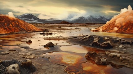 The iceland volcanic landscapes geothermal hot springs rugged beauty - obrazy, fototapety, plakaty
