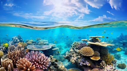 Naklejka na ściany i meble The great barrier reef australia largest coral reef system marine biodiversity underwater wonder