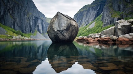 The kjeragbolten norway dramatic landscapes suspended boulder daring adventure - obrazy, fototapety, plakaty