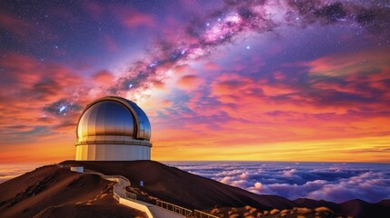 The mauna kea observatory hawaii usa telescopes star filled sky astronomical research - obrazy, fototapety, plakaty