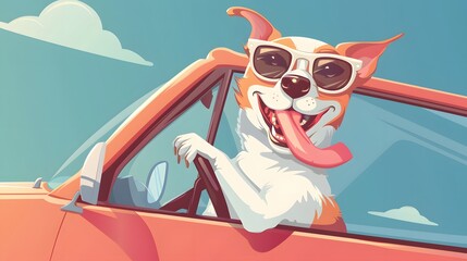 dog drive a car vector