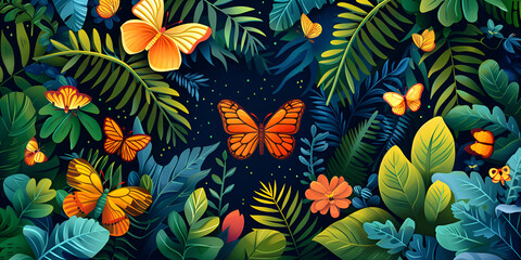 Obraz na płótnie Canvas Tropical wallpaper background with plants and birds, generative ai