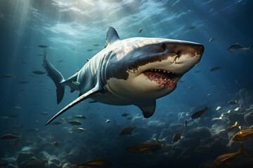 swimming white shark in the ocean. sea ​​life