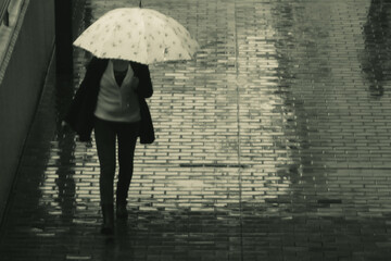 雨の通行人