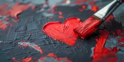 Paintbrush Painting the World Red with Vibrant Love and Colorful Affection Abstract Expression with Copy Space