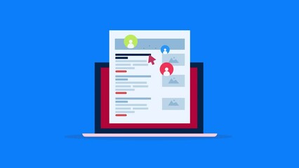 Content optimization, user clicks on blog title or article headline, increase traffic and click through rate CTR on dashboard screen, video animation concept.