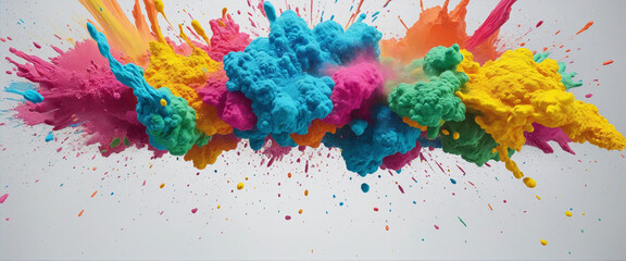 Set of rainbow colored powder explosion colorful background