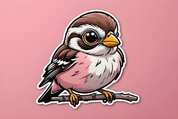 Sparrow sticker on a pink background