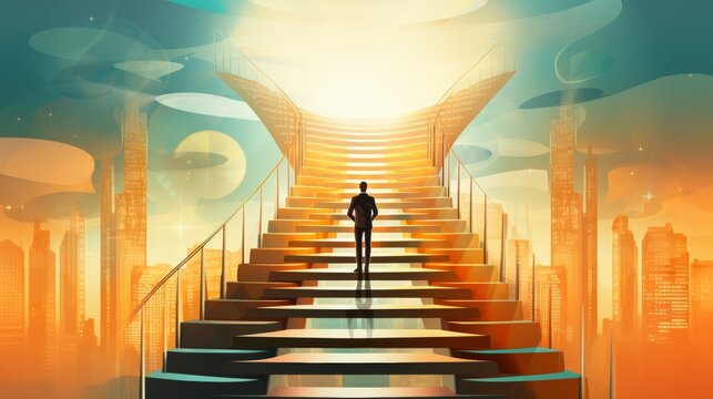 business male stand and feel happy on the most hight at the target, success, leader, teamwork, target, Aim, confident, achievement, goal, on plan, finish, generate by AI