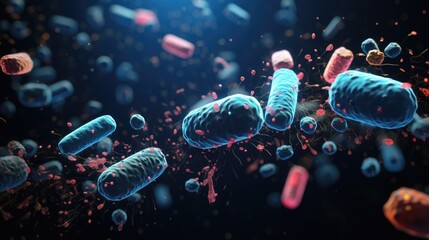 nanobots exploring the human gut microbiome - obrazy, fototapety, plakaty