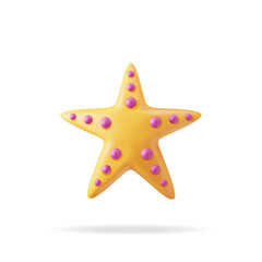 3d Orange Starfish Isolated on White. Render Star Fish icon. Tropical Beach Symbol. Sea Star, Marine or Ocean Animal. Concept of Summer Holiday or Vacation. Vector Illustration