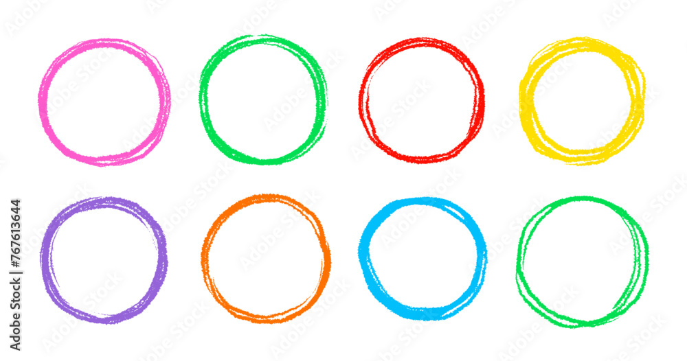 Leinwandbilder scribble circle round vector frame. hand drawn rough scribble effect line. children color crayon bru