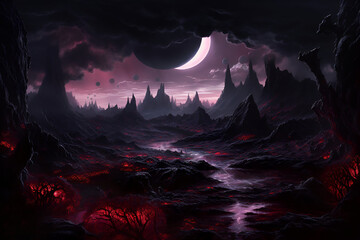 Fototapeta premium View of an Eclipse From a Vast Fantasy Landscape Artwork Background