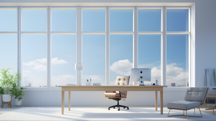 Spacious office room illuminated by sunlight. indoor modern interior - 767614054