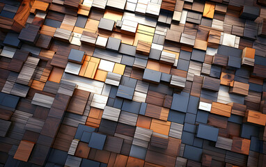 volumetric square sections of wood of different colors. abstract background geometric texture - 767614444