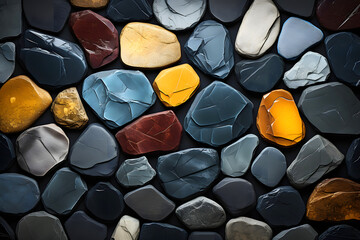mosaic wall made of different colored stones. abstract background geometric texture. - 767614667