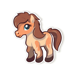 Cute little horse sticker vector illustration. Flat