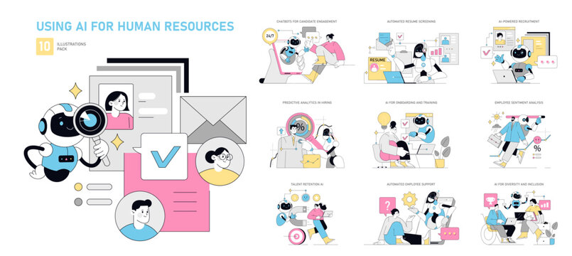 AI for HR set. Vector illustration.